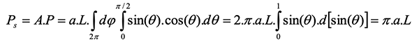 Formula: the total scattered power of the surface, if one sends a uniform laser beam of power P on a lambertian surface of area a and albedo A