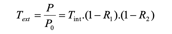 Formula: the differential relation defining the linear absorption, which characterize an absorbing medium, integrated, in the case where the medium is homogeneous and K is thus a constant